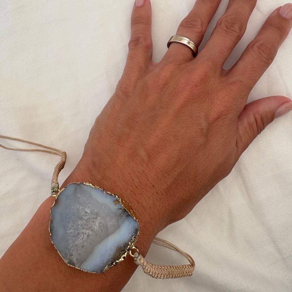 Vintage gold and azure Geode Agate Crystal Bracelet Boho